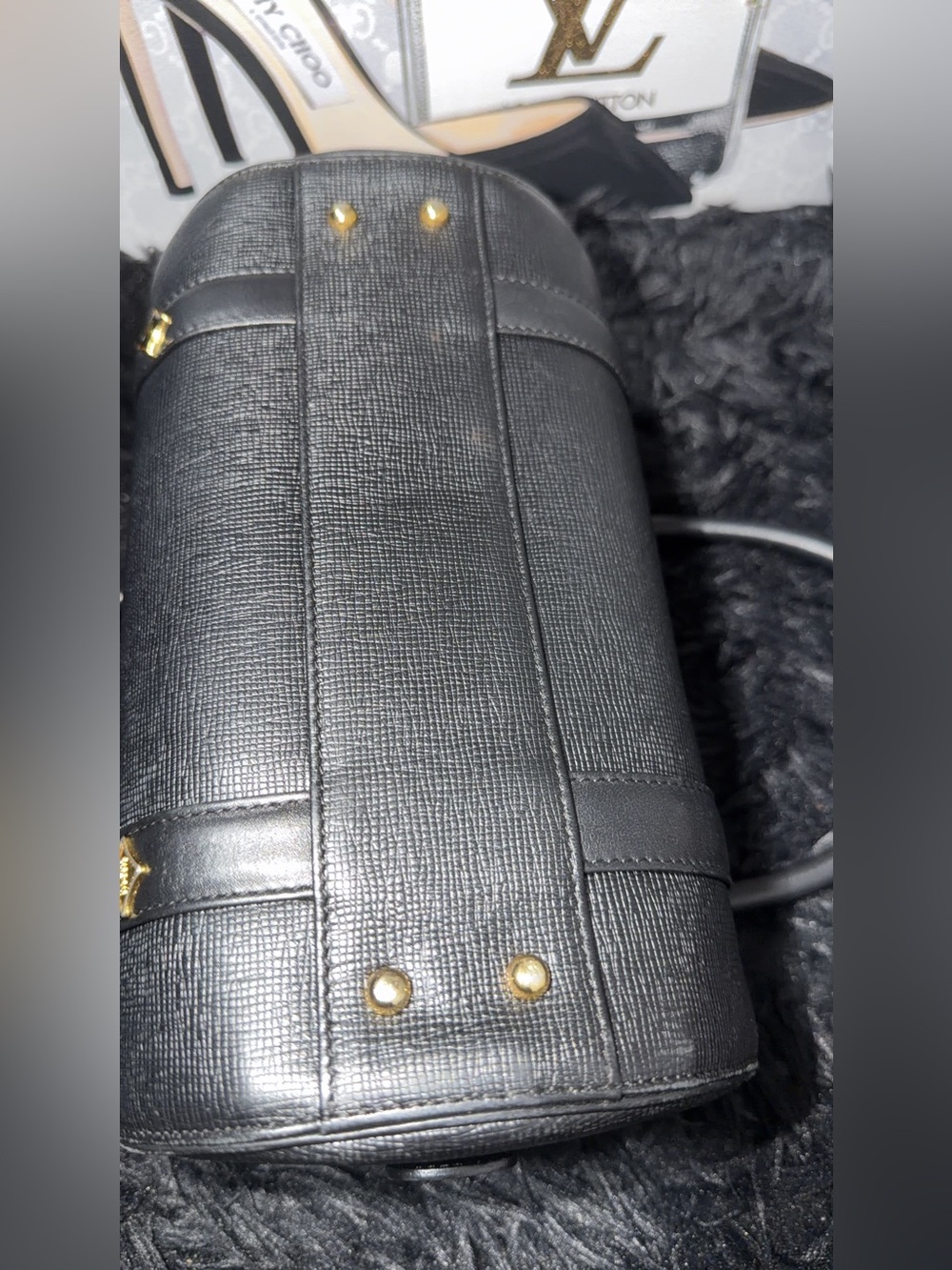 MCM  Papillon Black Leather Top-Handle Satchel with Gold Hardware - Picture 8 of 12